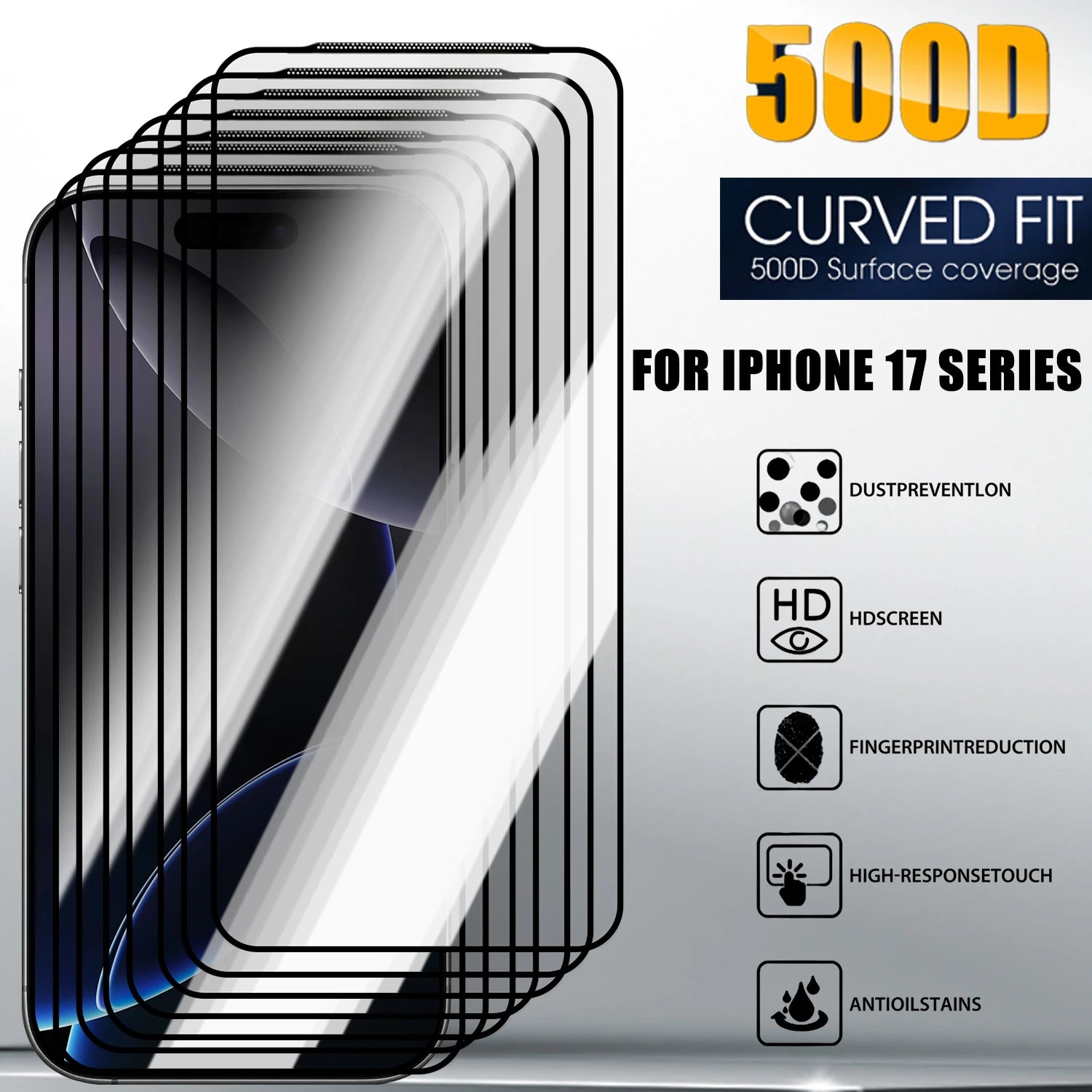Full Curved HD Clear Tempered Glass For iPhone17 17Air 17Pro Max Screen Protectors